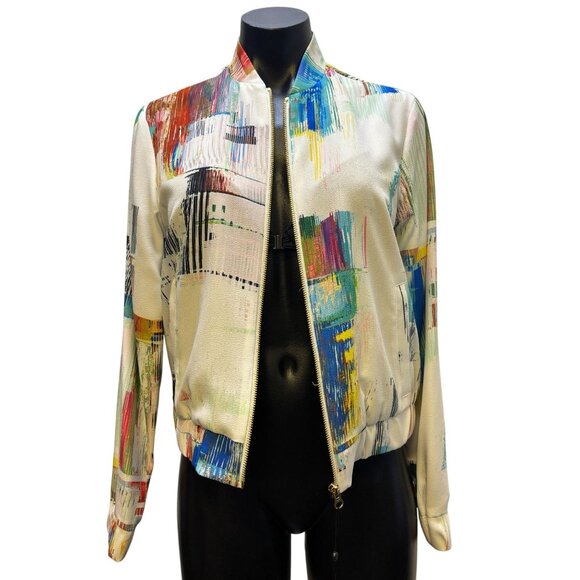 NWT Robert Graham Abstract Print Bomber Jacket White Multi S - Picture 5 of 11